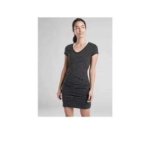 Athleta Central Stripe Black/ White Dress Size Small, Bodycon, Ruched Middle